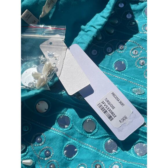 NWT Soft Surroundings Turquoise Maxi Skirt Mirror Embellished Boho Embroider PL - Picture 7 of 9